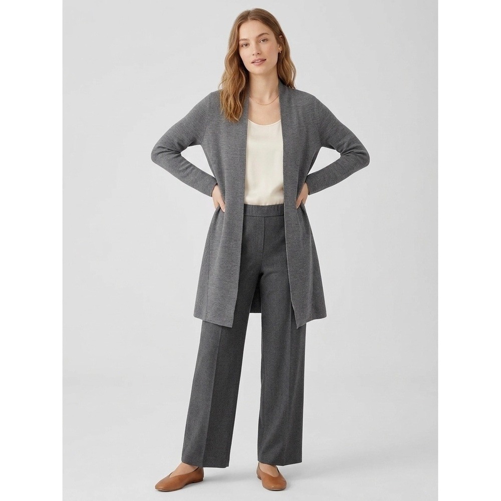 Eileen Fisher Gray Italian Yarn Open Front Longline Cardigan Sweater Womens XS